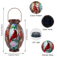 Starsoul Cardinal Outdoor Solar Lantern Metal Stained Glass Cardinal Solar Light Waterproof Cardinal Tabletop Lamp With Hollowe