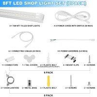 Phiwicsh 8Ft Led Shop Light 8 Pack Hangingsurface Mount 6000K Led Tube Light Plug Play 72W 11520Lm T8 Led Light Fixture Hi