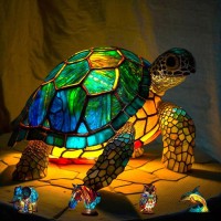 Pinnkl Animal Table Lamp Series, Stained Glass Table Lamp Night Light, Stained Glass Animal Night Light, Rustic Table Lamp, Creative Wild Animal Sculpture Table Lamp, Home Decoration (Sea Turtle)