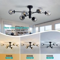 Hesoge Modern Sputnik Ceiling Lights Black Semi Flush Mount Ceiling Fixture With Glass Globes 6 Light Chandelier For Dining Room