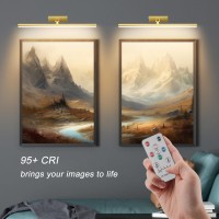 Mocalido 2 Pack Picture Light Battery Operated For Wall Rechargeable 5200Mah 16 Wireless Led Art Light With Remote Dimmable