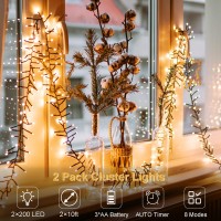 Bsglobal 2 Pack String Lights Battery Operated Total 20Ft 400 Led Cluster String Lights With Timer 8 Modes Christmas Firecracke