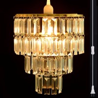 Flavorthings Gold Frame Plug In Chandelier Ceiling Light Beaded Pendant With Crystal Beads With On/Off Switch And 16.4Ft Clear Hanging Cord W10.25 X H11.5 (Gold, 1 Light Plug-In)