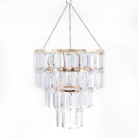 Flavorthings Gold Frame Plug In Chandelier Ceiling Light Beaded Pendant With Crystal Beads With On/Off Switch And 16.4Ft Clear Hanging Cord W10.25 X H11.5 (Gold, 1 Light Plug-In)