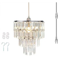 Flavorthings Gold Frame Plug In Chandelier Ceiling Light Beaded Pendant With Crystal Beads With On/Off Switch And 16.4Ft Clear Hanging Cord W10.25 X H11.5 (Gold, 1 Light Plug-In)