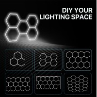 Hyperlite Hexagon Garage Led Light Upgraded 3 Level Dimmable 144W 15840Lm Super Bright Garage Detailing Lights 5 Grids Hexagon