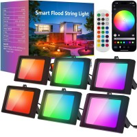 Alfele Rgbw Flood Lights Outdoor 48W, Led Outdoor Lights 6 In 1, Smart Color Changing Landscape Lighting, 2700K-6500K, Ip66 Rgb Flood Light For House Yard Garden, App/Remote Control, Wired 6 Pack