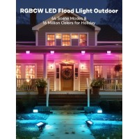 Alfele Rgbw Flood Lights Outdoor 48W, Led Outdoor Lights 6 In 1, Smart Color Changing Landscape Lighting, 2700K-6500K, Ip66 Rgb Flood Light For House Yard Garden, App/Remote Control, Wired 6 Pack