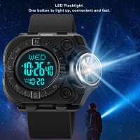 Tarshyry Smart Watch For Men With Led Flashlight 30M Waterproof Backlight El Luminous Dual Time Display Led Wristlight Watch For Outdoor Camping Hiking