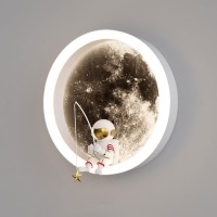 Wall Sconces , Led Cartoon Moon Wall Sconces Lighting Fixture, Round Wall Light Astronaut Wall Sconce Children'S Room Wall Lamp, Kids Bedroom Nursery 12W Wall Lamps Wall Wash Lights ( Color : Blanc )