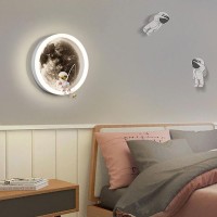 Wall Sconces , Led Cartoon Moon Wall Sconces Lighting Fixture, Round Wall Light Astronaut Wall Sconce Children'S Room Wall Lamp, Kids Bedroom Nursery 12W Wall Lamps Wall Wash Lights ( Color : Blanc )