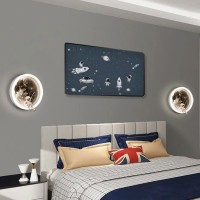 Wall Sconces , Led Cartoon Moon Wall Sconces Lighting Fixture, Round Wall Light Astronaut Wall Sconce Children'S Room Wall Lamp, Kids Bedroom Nursery 12W Wall Lamps Wall Wash Lights ( Color : Blanc )