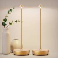 Yikui 2 Packs Cordless Table Lamp, Rechargeable Led Desk Lamp 6000Mah Battery Operated Lamp, 3 Colors Stepless Dimming Waterproof Portable Lamp For Indoor/Outdoor (2 Gold)