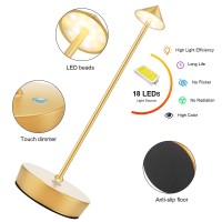 Yikui 2 Packs Cordless Table Lamp, Rechargeable Led Desk Lamp 6000Mah Battery Operated Lamp, 3 Colors Stepless Dimming Waterproof Portable Lamp For Indoor/Outdoor (2 Gold)