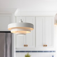 Qepeety Kitchen Island Pendant Lighting White Mid Century Modern Chandelier Ceiling Lights With 3Layer Metal Shade Adjustable