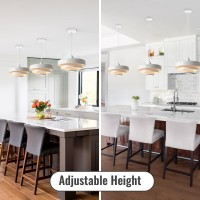 Qepeety Kitchen Island Pendant Lighting White Mid Century Modern Chandelier Ceiling Lights With 3Layer Metal Shade Adjustable