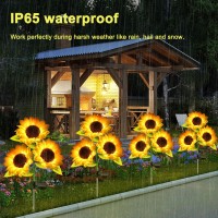 Solar Sunflower Garden Lights Outdoor Garden Decor Upgraded 2 Pack With 6 Sunflower Lights Waterproof Solar Outdoor Lights Dec