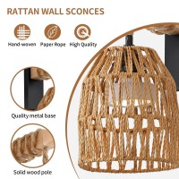 Espossi Rechargeable Wall Sconce Battery Operated Wall Sconce With Remote Control Boho Upgrade Rechargeable Rattan Wall Sconce