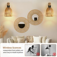 Espossi Rechargeable Wall Sconce Battery Operated Wall Sconce With Remote Control Boho Upgrade Rechargeable Rattan Wall Sconce