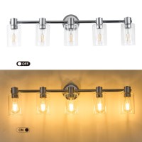 Alaislyc 5 Light Bathroom Wall Light Fixtures Chrome Bathroom Wall Sconce With Clear Glass Lights Over Mirror Vanity Lights E26