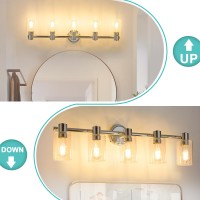 Alaislyc 5 Light Bathroom Wall Light Fixtures Chrome Bathroom Wall Sconce With Clear Glass Lights Over Mirror Vanity Lights E26