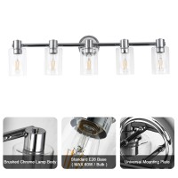 Alaislyc 5 Light Bathroom Wall Light Fixtures Chrome Bathroom Wall Sconce With Clear Glass Lights Over Mirror Vanity Lights E26