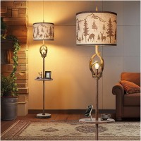 Antlers Style Metal Tray Floor Lamp With Night Light Rustic Standing Lamp With Linen Fabric Shade Farmhouse Vintage Floor Lamp D