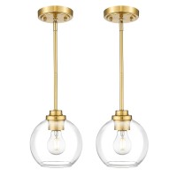 Jazava Modern Polished Gold Pendant Light Mid Century Globe Hanging Light Fixture With Clear Glass For Kitchen Island Dining Ro