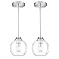 Jazava Globe Pendant Light Fixture Modern Brushed Nickel Hanging Light With Clear Glass For Kitchen Island Dining Room Bedroom