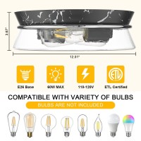 Luminzone Flush Mount Ceiling Light With Clear Glass Shade, 2-Light Indoor Outdoor Farmhouse Lighting Flush Mount Lights For Kitchen Bedroom Porch Living Dining Room