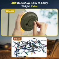 Ellasay Camping Lights String Outdoor Rechargeable Camp Tent Light Waterproof 5 Lighting Modes 30S Roll Up Portable Hangi