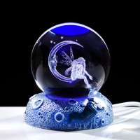 236In 3D Crystal Ball Engraved Fairy With Moon Gifts Night Light With Space Base Table Home Decor Figurine