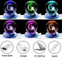 236In 3D Crystal Ball Engraved Fairy With Moon Gifts Night Light With Space Base Table Home Decor Figurine