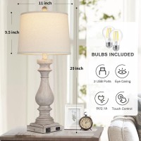 Rinweey 275 Farmhouse Table Lamp For Living Room Set Of 2 Vintage Bedside Lamps With Usb Ca Ports Ac Outlet 3Way Dimmable