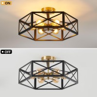 Xsdetu 6 Light Semi Flush Mount Ceiling Light Black Gold Ceiling Light Industrial Hallway Light Fixtures Ceiling Mount Modern