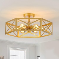 Xsdetu 1968 Gold Flush Mount Ceiling Light 6 Light Flush Mount Light Fixture Modern Close To Ceiling Light With Metal Hexag