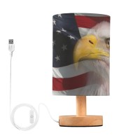 Yyzzh Table Lamp Bald Eagle American Flag Patriotic Usa Pattern Nightstand Lamp With Wood Base Fabric Lamp Shade Bedside Desk Lamp For Living Room Bedroom Kids Room Office