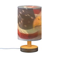 Yyzzh Table Lamp Bald Eagle American Flag Patriotic Usa Pattern Nightstand Lamp With Wood Base Fabric Lamp Shade Bedside Desk Lamp For Living Room Bedroom Kids Room Office