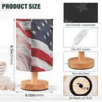 Yyzzh Table Lamp Bald Eagle American Flag Patriotic Usa Pattern Nightstand Lamp With Wood Base Fabric Lamp Shade Bedside Desk Lamp For Living Room Bedroom Kids Room Office