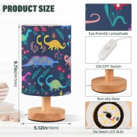 Yyzzh Table Lamp Dinosaur Floral Pattern Nightstand Lamp With Wood Base Fabric Lamp Shade Bedside Desk Lamp For Living Room Bedr