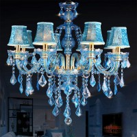 Oufula Blue Style Crystal Pendent Lamp European Candle Art Lamp Living Room Restaurant Bedroom Chandelier (B 8 Lights)