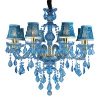 Oufula Blue Style Crystal Pendent Lamp European Candle Art Lamp Living Room Restaurant Bedroom Chandelier (B 8 Lights)