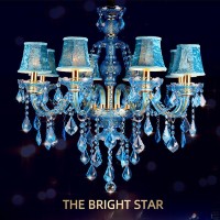 Oufula Blue Style Crystal Pendent Lamp European Candle Art Lamp Living Room Restaurant Bedroom Chandelier (B 8 Lights)