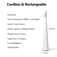 Eypid Cordless Table Lamps Rechargeable With 3 Levels Brightness,Battery Operated Table Lamp In 2000Mah,3W Led Portable Table Lamp,Cordless Table Lamps For Home,Living Room,Restaurant(White)