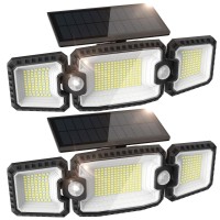 Ueuttiy Solar Flood Lights Outdoor Solar Wall Light Cordless With 2 Motion Sensor Solar Motion Lights 3 Adjustable Heads Solar