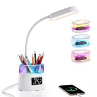 Wilit Led Desk Lamps For Home Office With Pen Holder Table Lamp For Bedroom With Usb Charging Port Clock Rgb Night Light St