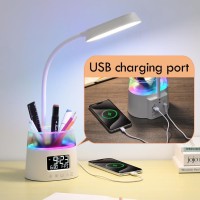 Wilit Led Desk Lamps For Home Office With Pen Holder Table Lamp For Bedroom With Usb Charging Port Clock Rgb Night Light St