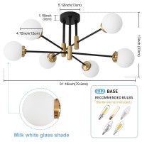 Biewalk Sputnik Ceiling Light Fixture 6 Light Sputnik Chandeliers Black And Gold Chandelier Light Fixture With Milk White Glass