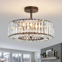 Piepooye 4 Lights Modern Crystal Chandelier Oil Rubbed Bronze Round Semi Flush Mount Ceiling Light Fixture Farmhouse Chandelier