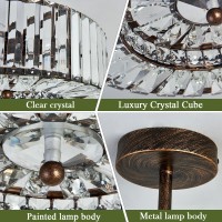 Piepooye 4 Lights Modern Crystal Chandelier Oil Rubbed Bronze Round Semi Flush Mount Ceiling Light Fixture Farmhouse Chandelier